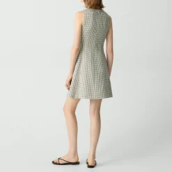 A-Line Mini Dress in Checked Linen-Blend