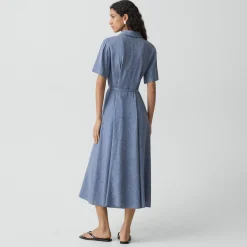 Belted Shirt Dress in Fluid Linen