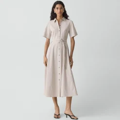 Belted Shirt Dress in Textured Linen