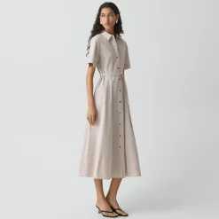 Belted Shirt Dress in Textured Linen