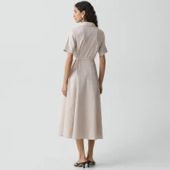 Belted Shirt Dress in Textured Linen
