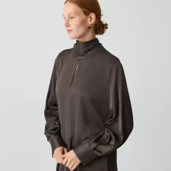 Blouson Sleeve Dress in Satin