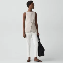 Boatneck Cutaway Top in Textured Linen