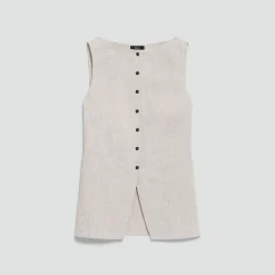 Boatneck Cutaway Top in Textured Linen