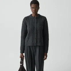 Cable-Knit Cardigan in Felted Wool-Cashmere