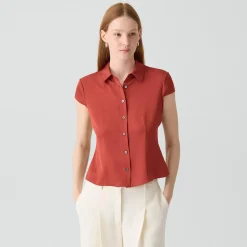 Cap Sleeve Shirt in Silk Georgette