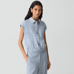 Cap-Sleeve Shirt in Fluid Linen