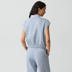 Cap-Sleeve Shirt in Fluid Linen