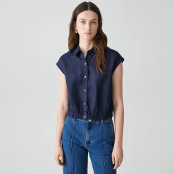 Cap-Sleeve Shirt in Relaxed Linen