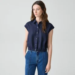 Cap-Sleeve Shirt in Relaxed Linen