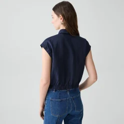 Cap-Sleeve Shirt in Relaxed Linen