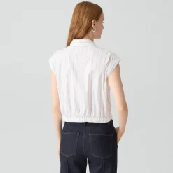 Cap-Sleeve Shirt in Striped Poplin