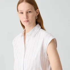 Cap-Sleeve Shirt in Striped Poplin
