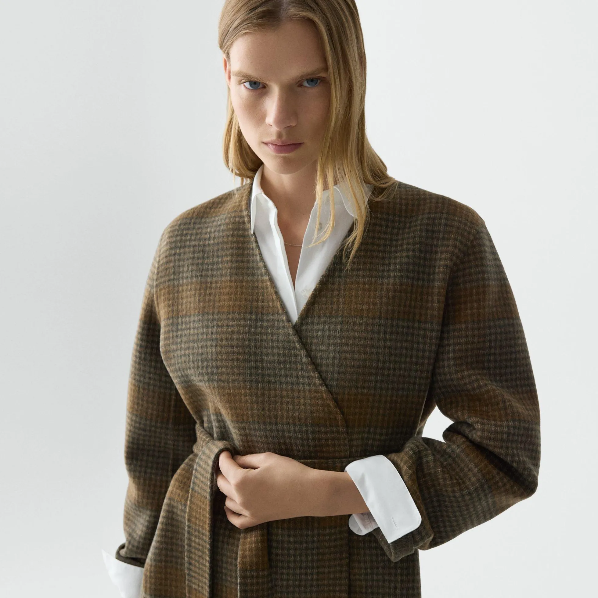 Cardigan Jacket in Plaid Wool-Cashmere