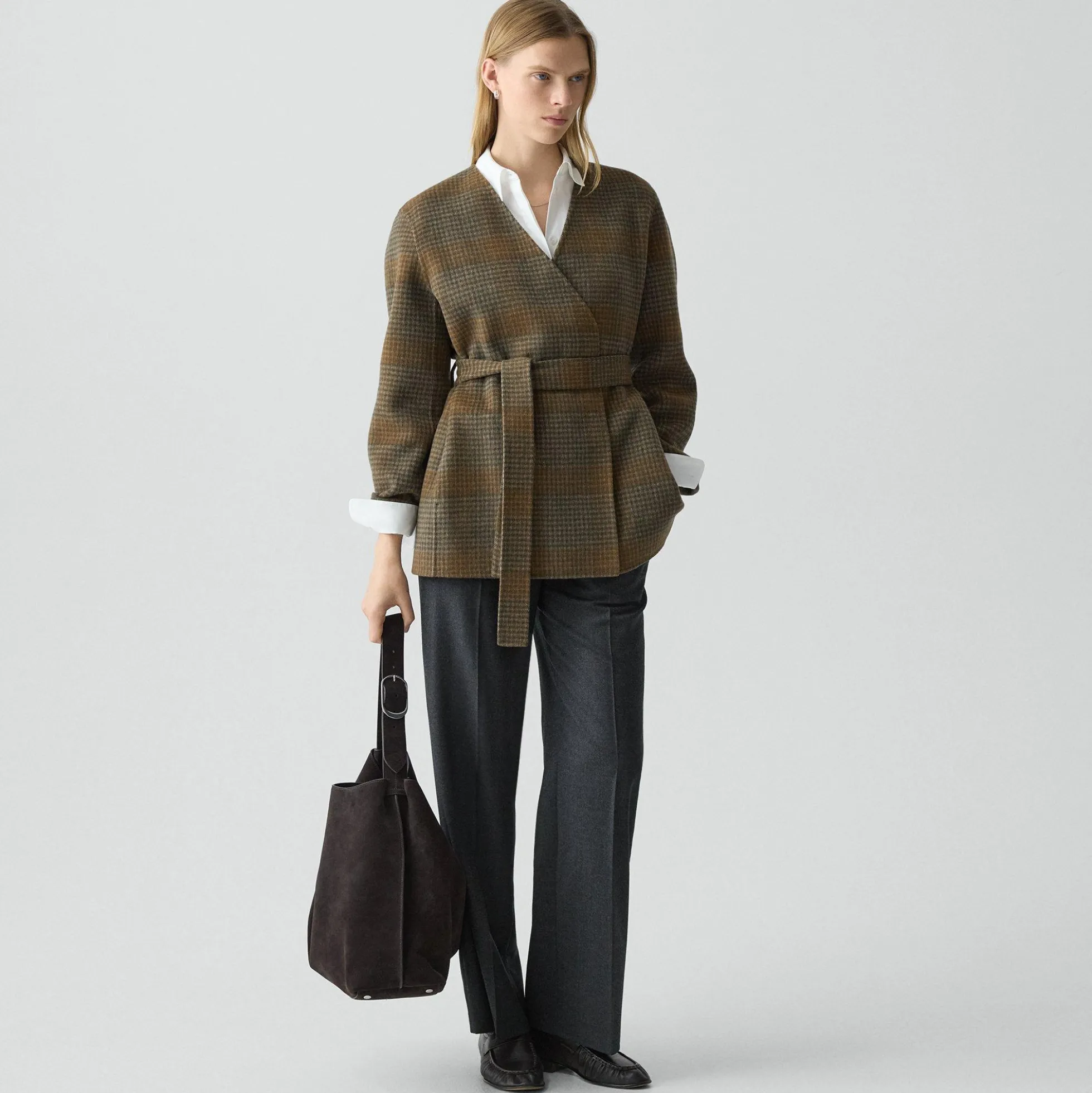 Cardigan Jacket in Plaid Wool-Cashmere