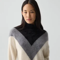 Chevron Turtleneck Sweater in Airy Cashmere