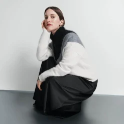Chevron Turtleneck Sweater in Airy Cashmere