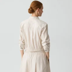 Cropped Shirt in Striped Cotton-Blend