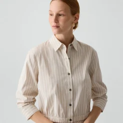 Cropped Shirt in Striped Cotton-Blend