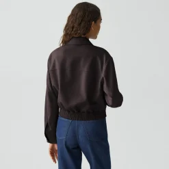 Cropped Track Jacket in Wool-Blend Flannel
