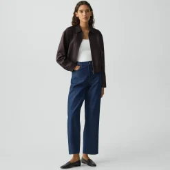 Cropped Track Jacket in Wool-Blend Flannel