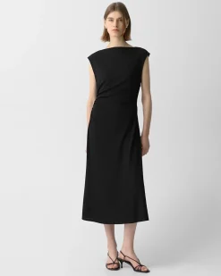 Draped Boatneck Dress in Crepe Jersey