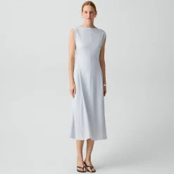 Draped Midi Dress in Washed Twill
