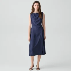 Draped Midi Dress in Washed Twill