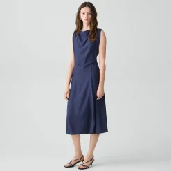 Draped Midi Dress in Washed Twill