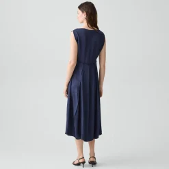 Draped Midi Dress in Washed Twill