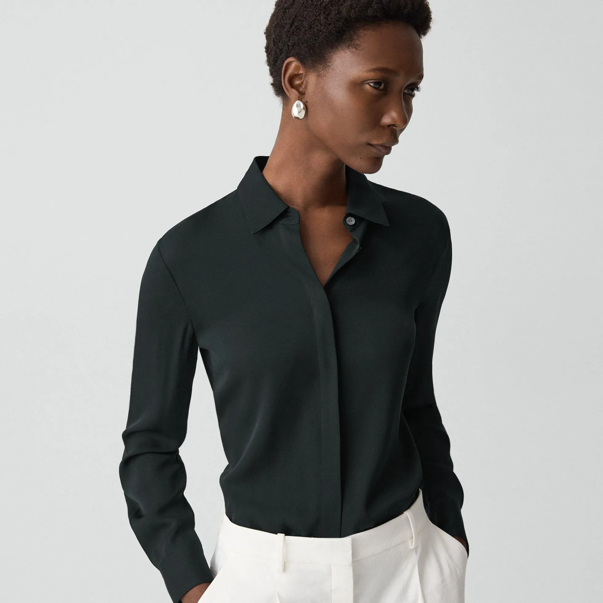 Fitted Shirt in Silk Georgette
