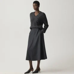 Flared Midi Skirt in Wool-Blend Flannel