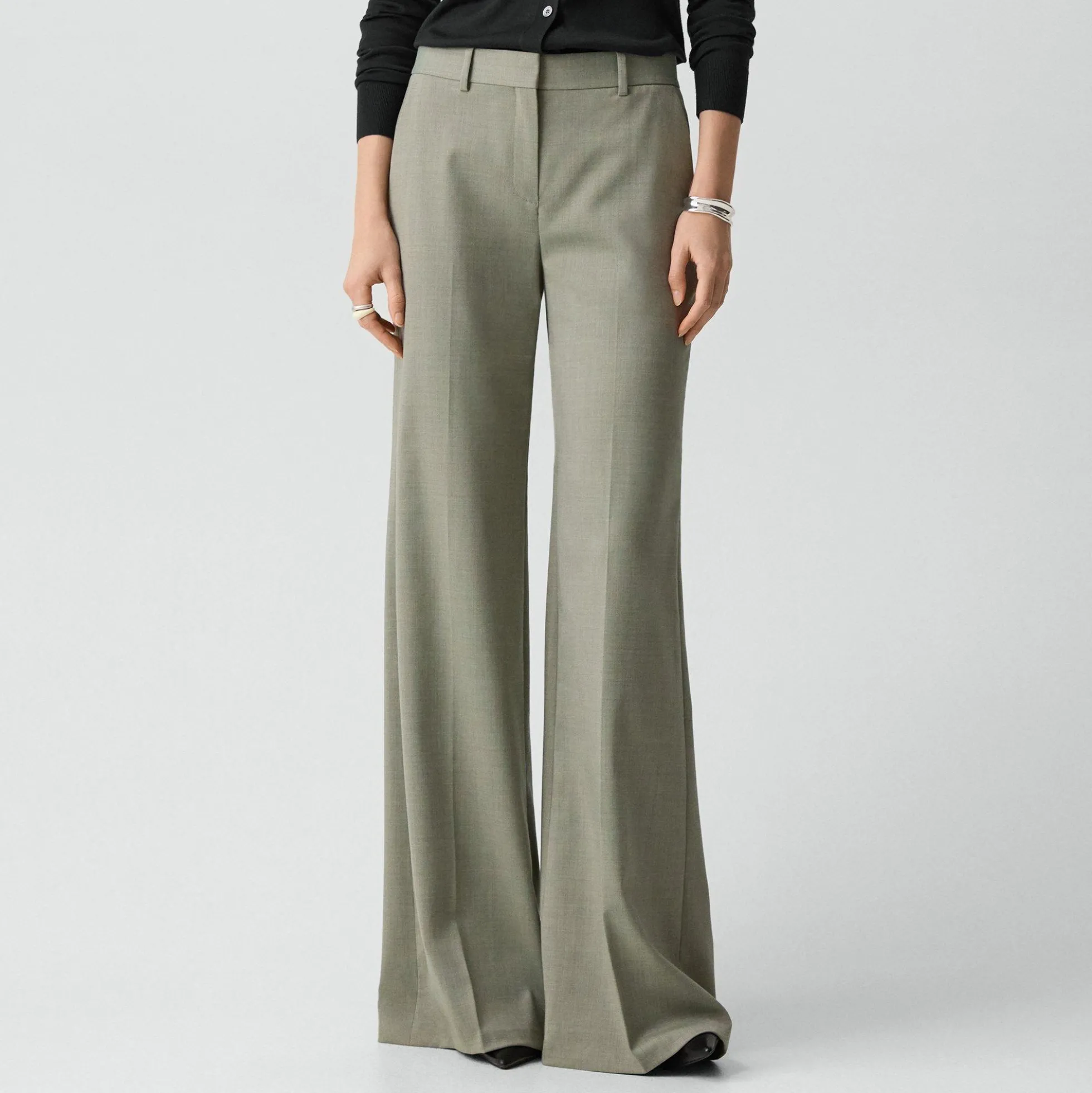 Fluid Flare Pant, 33'' in Wool Gabardine
