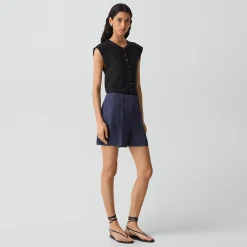 Fluid Pleat Short in Washed Twill
