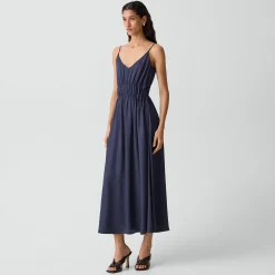Gathered V-Neck Dress in Washed Twill