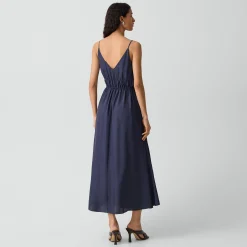 Gathered V-Neck Dress in Washed Twill