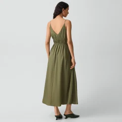 Gathered V-Neck Dress in Washed Twill