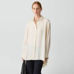 High-Low Flounce Shirt in Washed Stripe