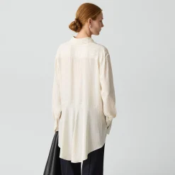 High-Low Flounce Shirt in Washed Stripe