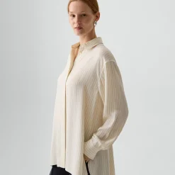 High-Low Flounce Shirt in Washed Stripe