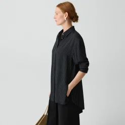 High-Low Flounce Shirt in Washed Stripe