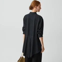High-Low Flounce Shirt in Washed Stripe