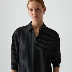 High-Low Flounce Shirt in Washed Stripe