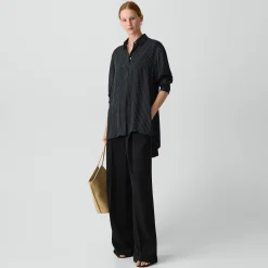 High-Low Flounce Shirt in Washed Stripe