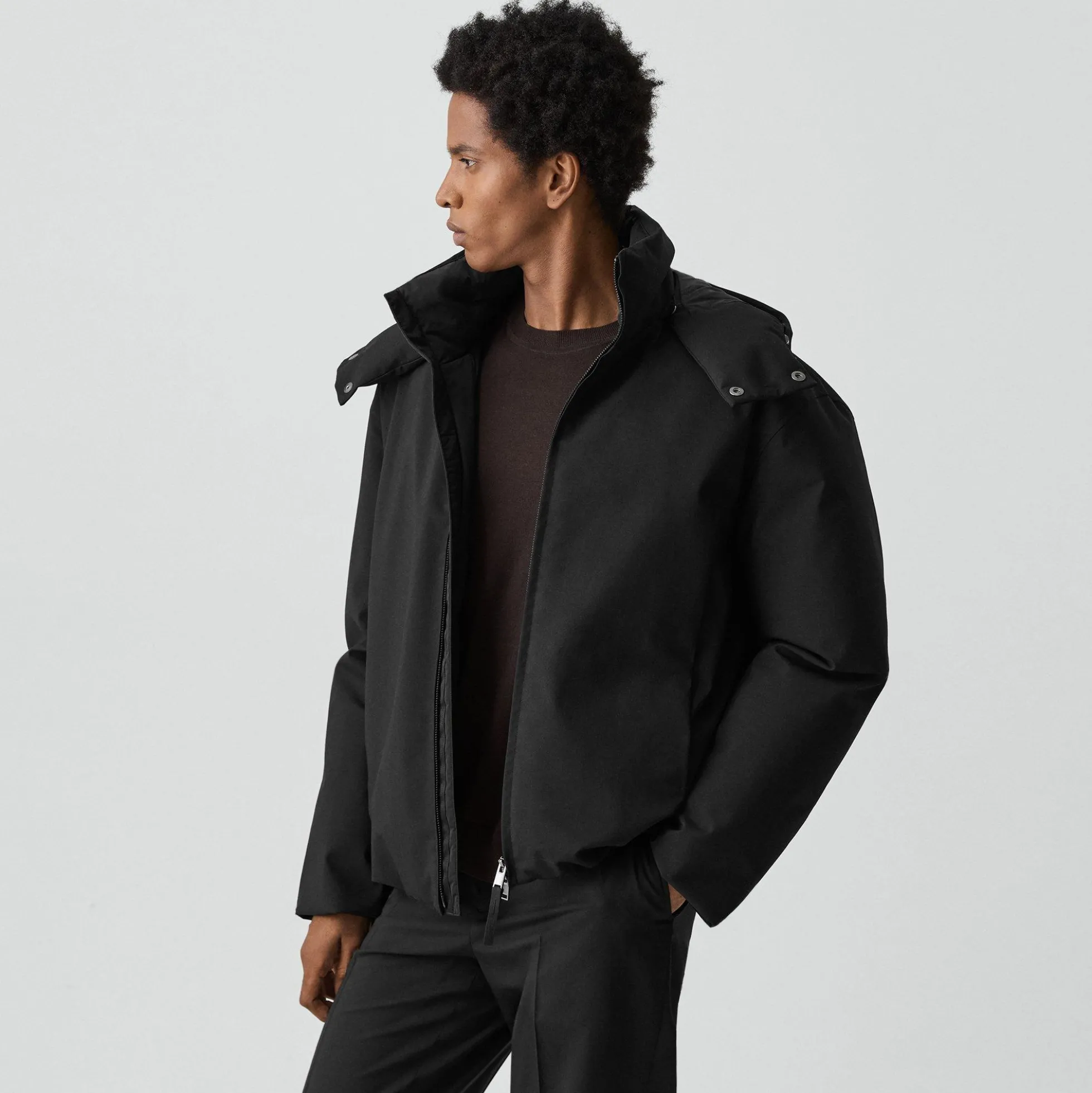Hooded Jacket in Bonded Wool-Blend