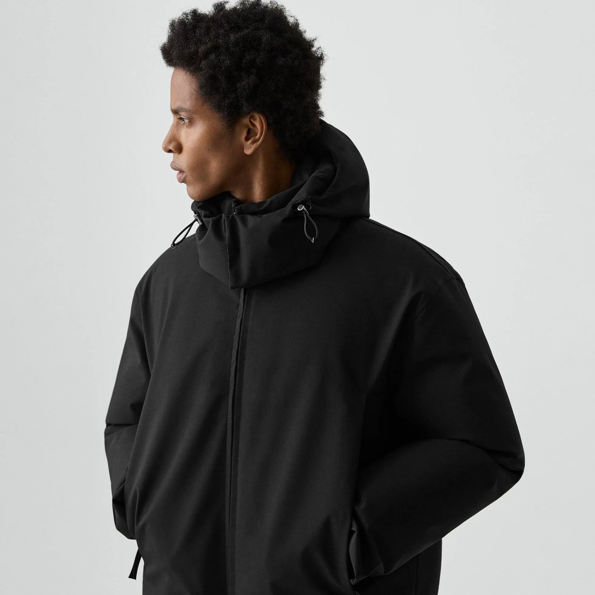 Hooded Jacket in Bonded Wool-Blend