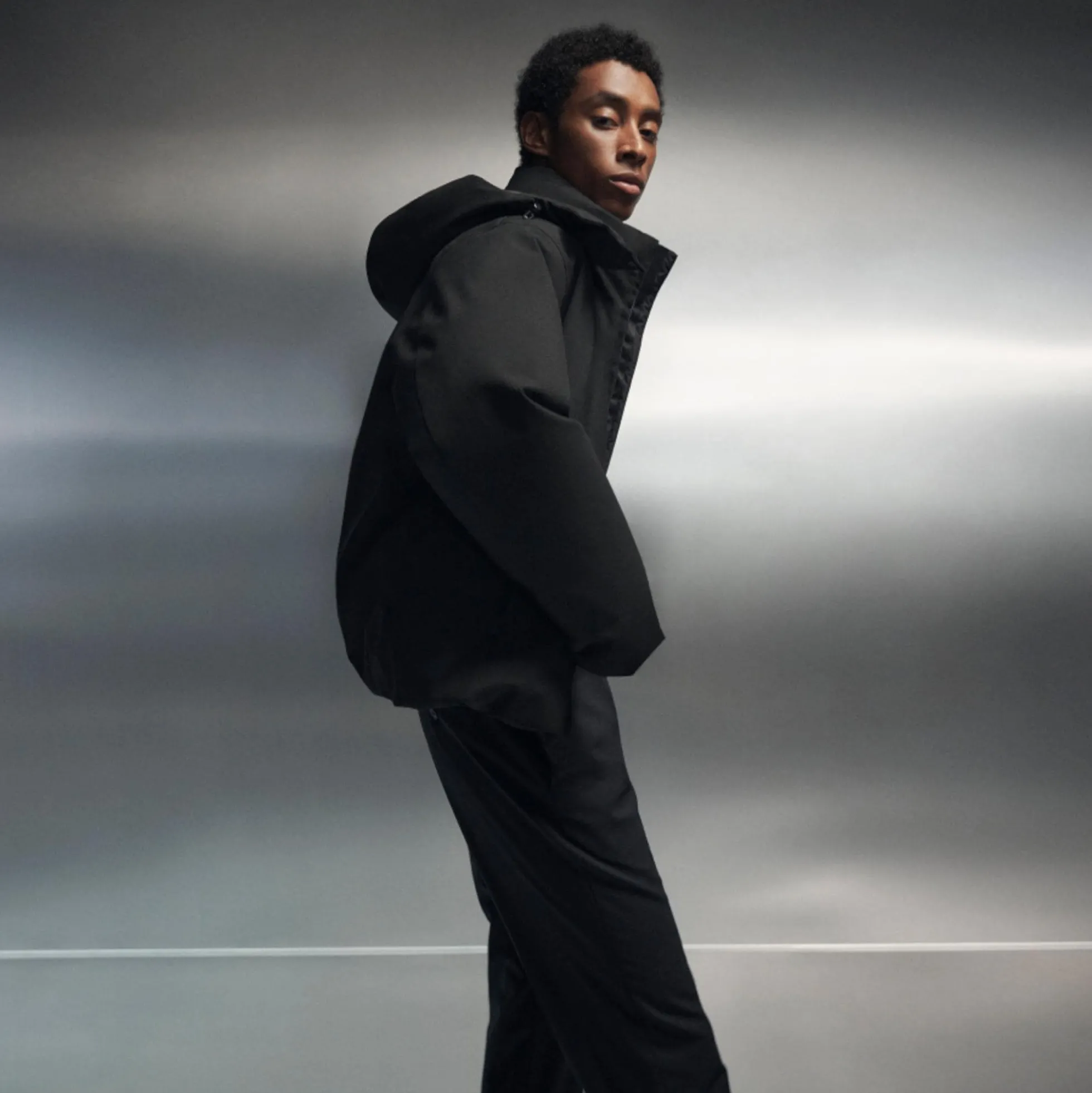 Hooded Jacket in Bonded Wool-Blend
