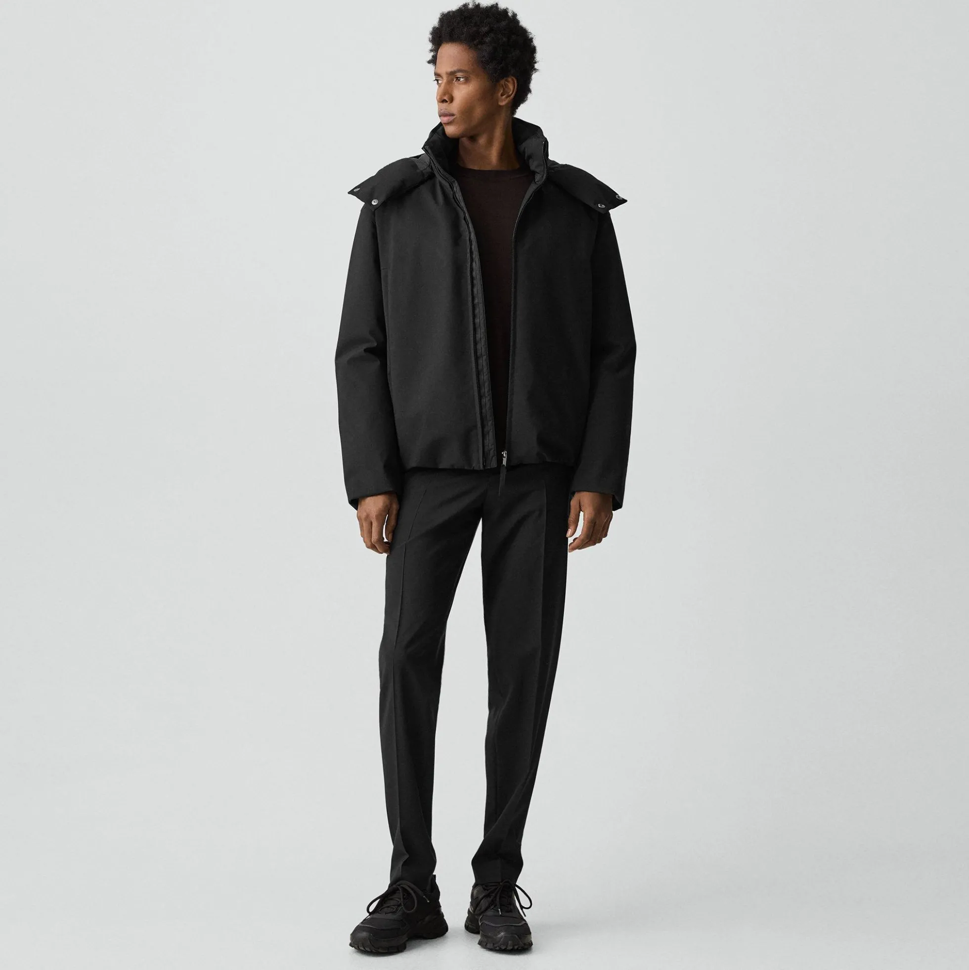 Hooded Jacket in Bonded Wool-Blend