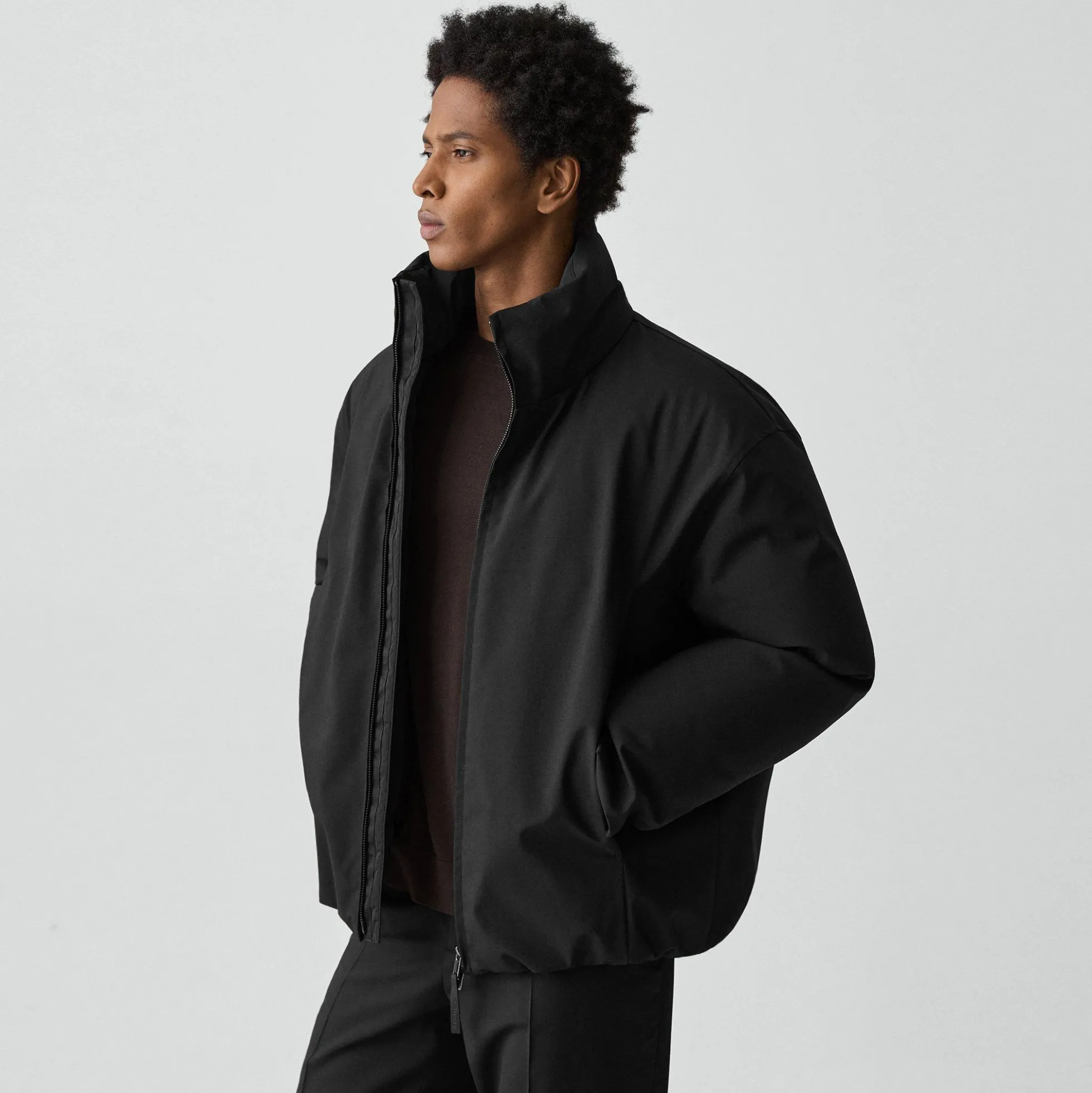 Hooded Jacket in Bonded Wool-Blend