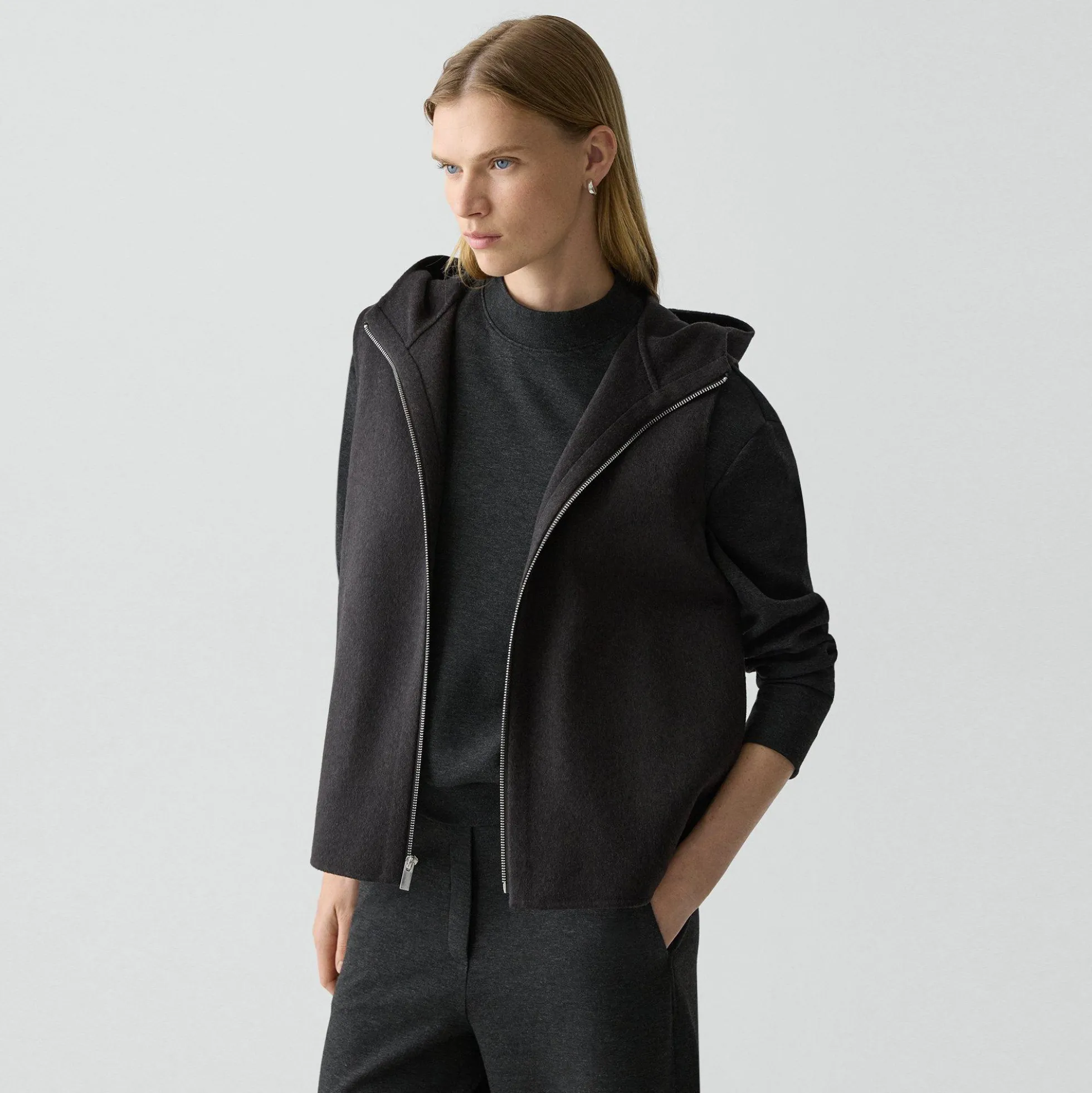 Hooded Vest in Double-Face Wool-Cashmere